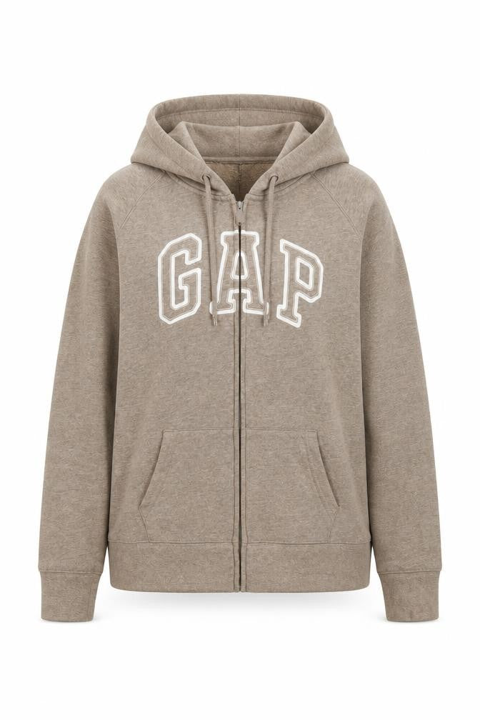 Gap Women Beige Full Zip Hoodie L Cotton Blend Casual