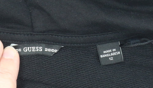 Guess Womens Black Size 12 Full Zip Hoodie Sweatshirt
