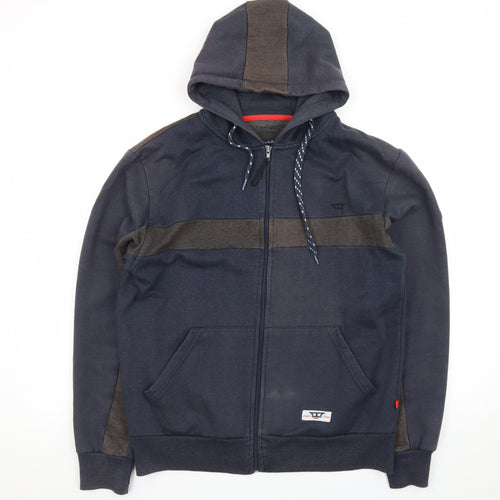D555 Men’s Blue Full Zip Hoodie L Fleece Lined Casual Sweatshirt