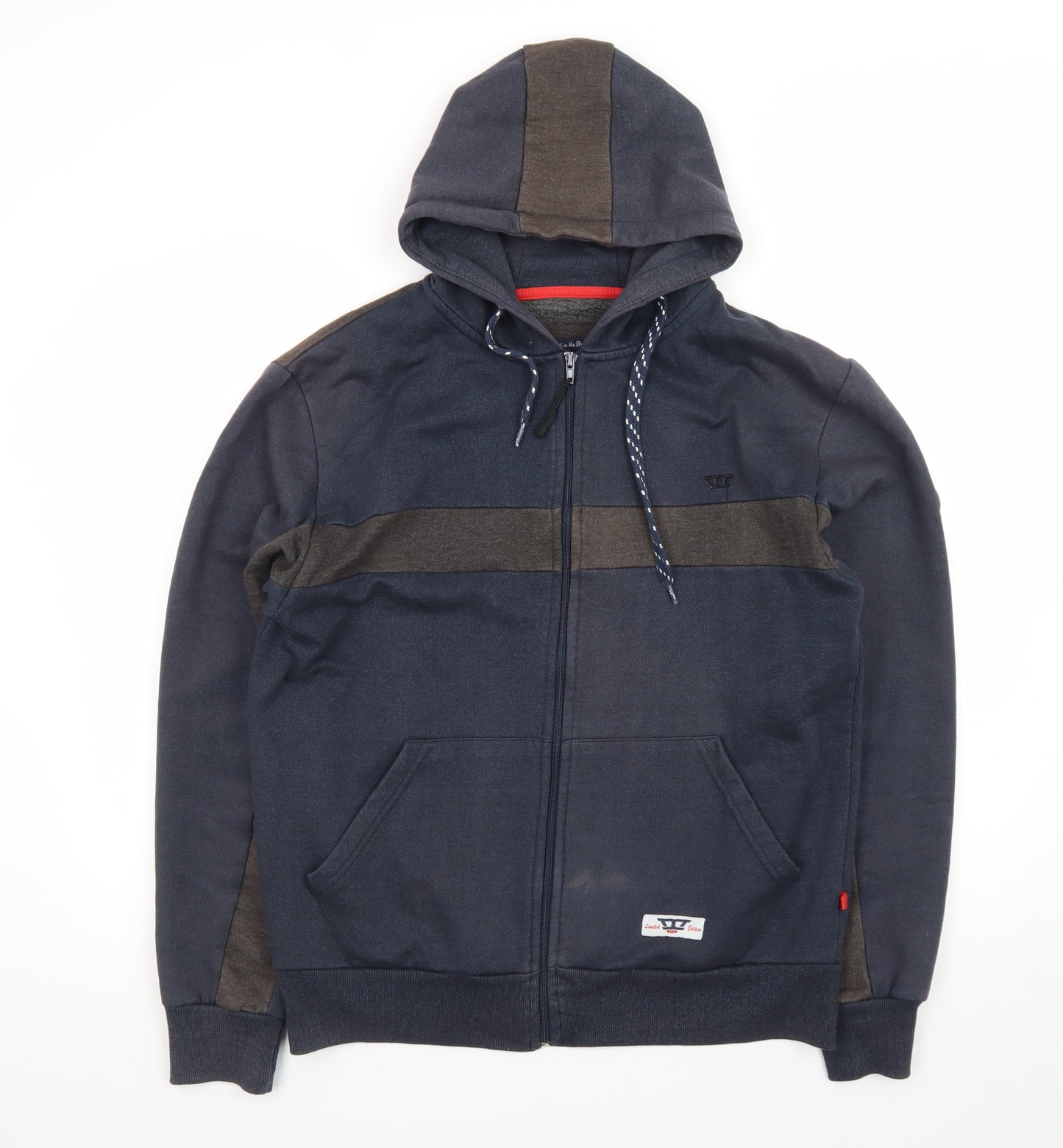 D555 Men’s Blue Full Zip Hoodie L Fleece Lined Casual Sweatshirt
