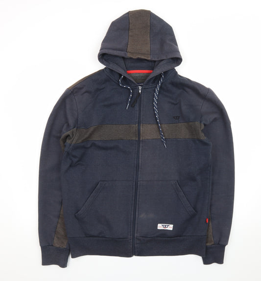 D555 Men’s Blue Full Zip Hoodie L Fleece Lined Casual Sweatshirt