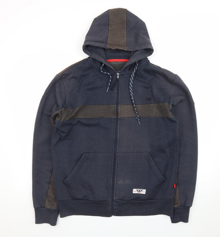D555 Men’s Blue Full Zip Hoodie L Fleece Lined Casual Sweatshirt