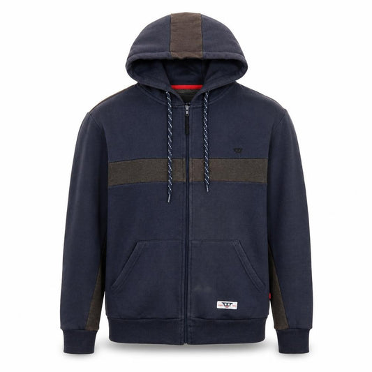 Front view of D555 Men’s Blue Full Zip Hoodie L Fleece Lined Casual Sweatshirt