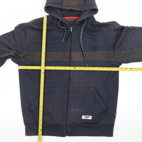 D555 Men’s Blue Full Zip Hoodie L Fleece Lined Casual Sweatshirt