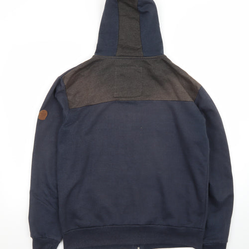 D555 Men’s Blue Full Zip Hoodie L Fleece Lined Casual Sweatshirt