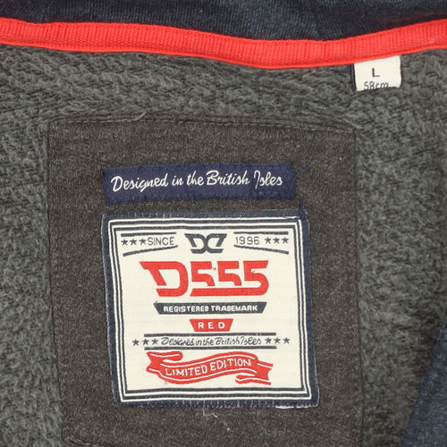 D555 Men’s Blue Full Zip Hoodie L Fleece Lined Casual Sweatshirt