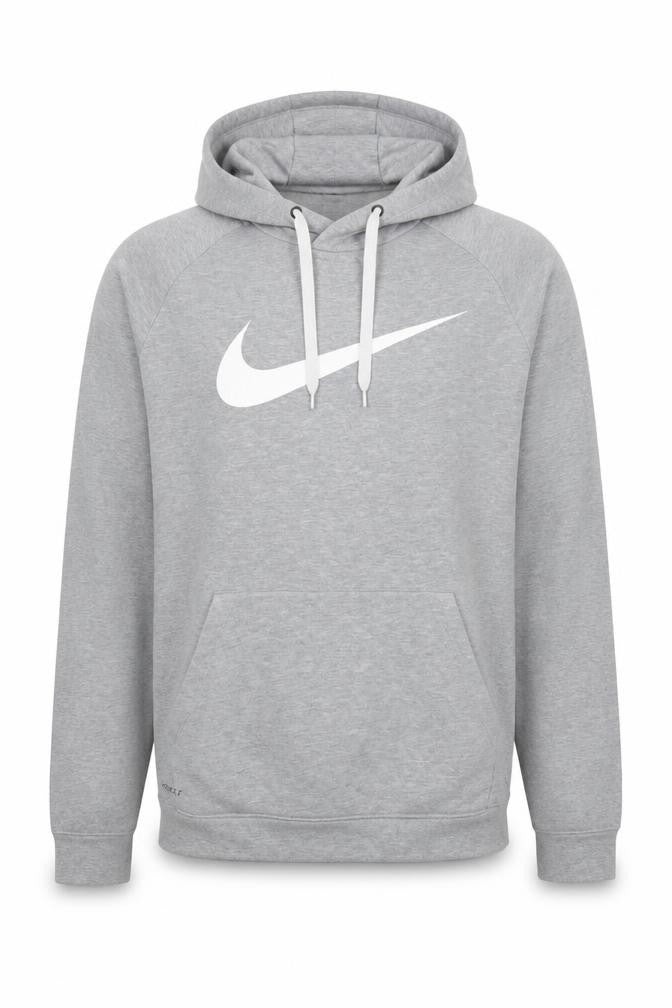 Front view of Nike Men's Grey Dri-Fit Pullover Hoodie, size L, Sportswear