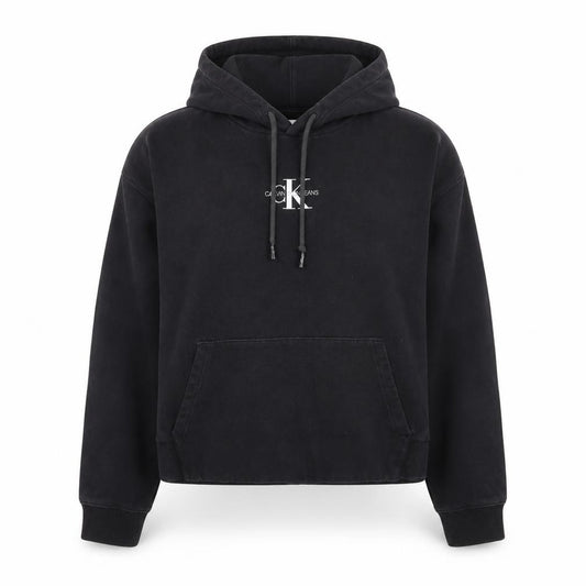 Front view of Calvin Klein Jeans Women's Black Pullover Hoodie, size M