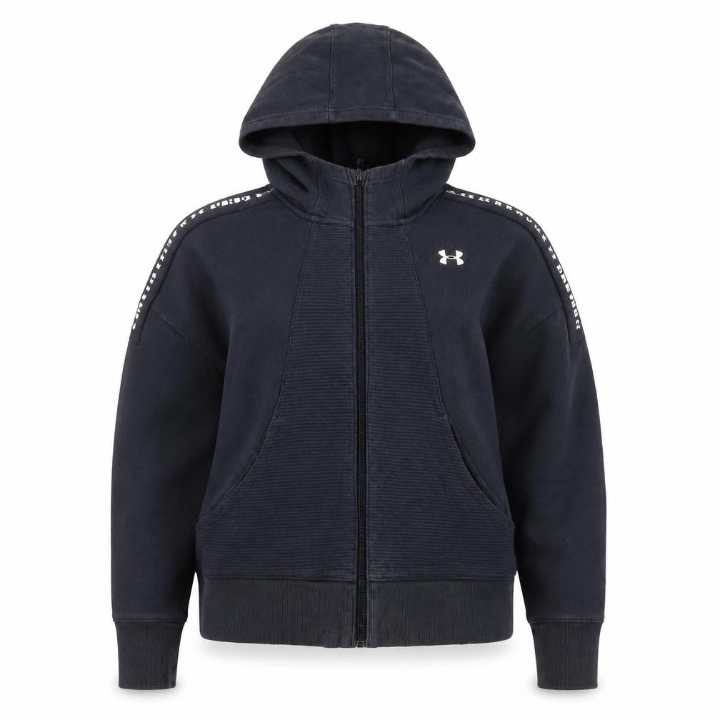 Front view of Under Armour Women's Black Medium Full Zip Hoodie Threadborne