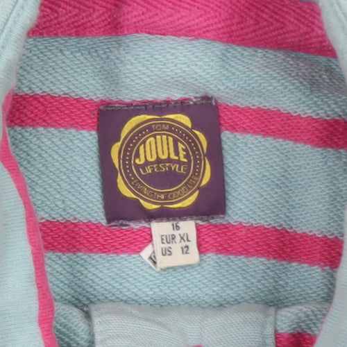 Joules Women's Blue Pink Stripe Henley Pullover Sweatshirt Size 16
