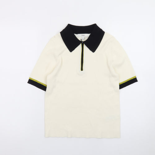 Marks and Spencer Men’s Ivory Short Sleeve Zip Collar Polo Shirt M