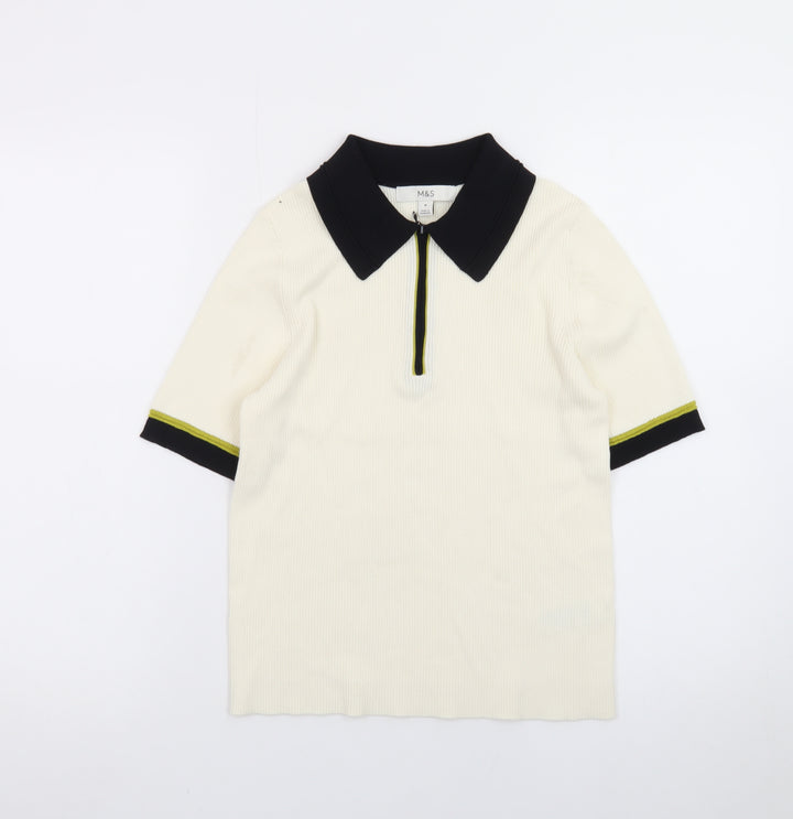 Marks and Spencer Men’s Ivory Short Sleeve Zip Collar Polo Shirt M