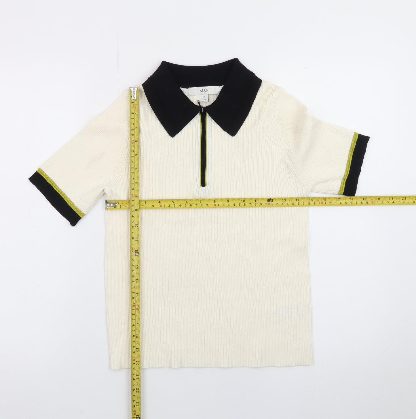 Marks and Spencer Men’s Ivory Short Sleeve Zip Collar Polo Shirt M