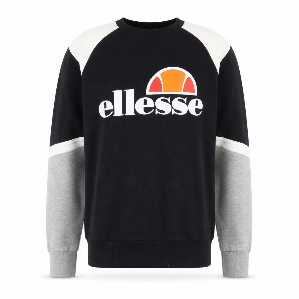 Front view of Ellesse Men's Black Colourblock Logo Sweatshirt, size M, Pullover