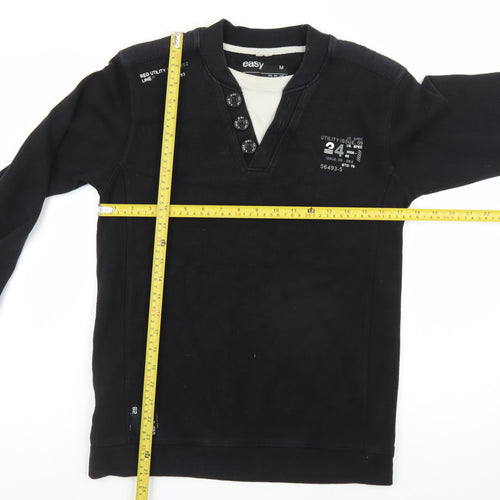Easy Men's Black Henley Long Sleeve Cotton Blend T-Shirt Size M