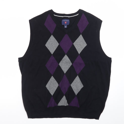 Saddlebred Men's Black Argyle Cotton Knit V-Neck Vest Size L
