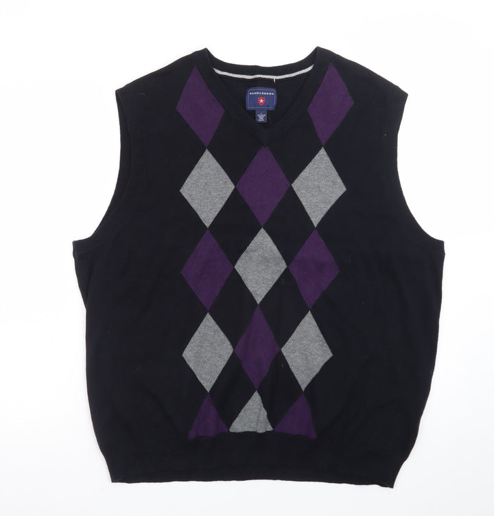 Saddlebred Men's Black Argyle Cotton Knit V-Neck Vest Size L