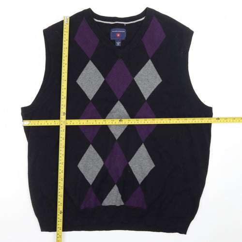 Saddlebred Men's Black Argyle Cotton Knit V-Neck Vest Size L