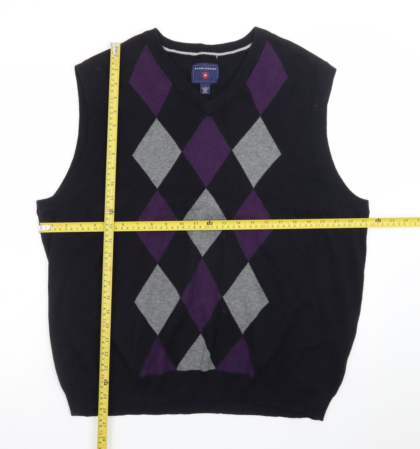 Saddlebred Men's Black Argyle Cotton Knit V-Neck Vest Size L