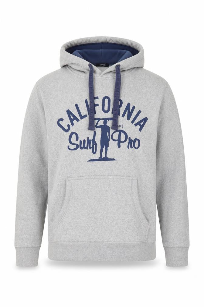 Front view of George men’s grey pullover hoodie xx large california surf graphic