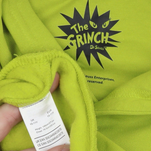 The Grinch Boys Green Hoodie 10-11 Years Pullover Christmas Graphic Print