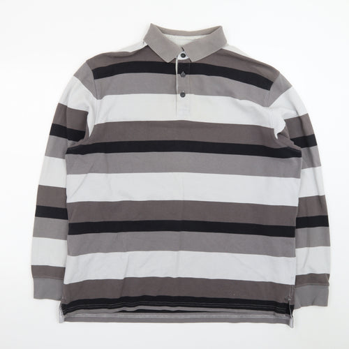 Marks and Spencer Men’s Grey Striped Long Sleeve Polo Shirt XL