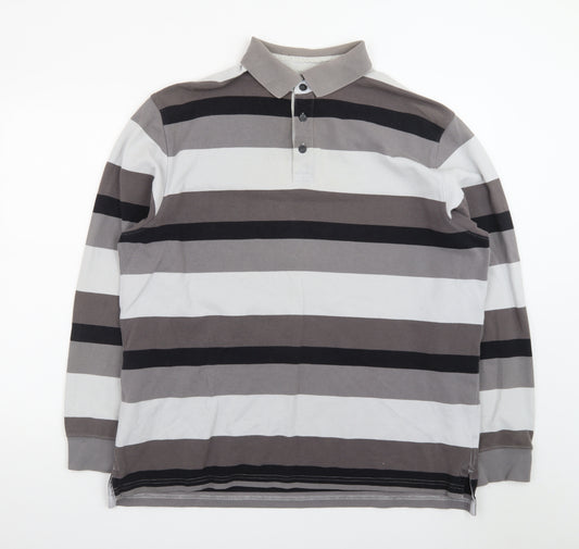 Marks and Spencer Men’s Grey Striped Long Sleeve Polo Shirt XL