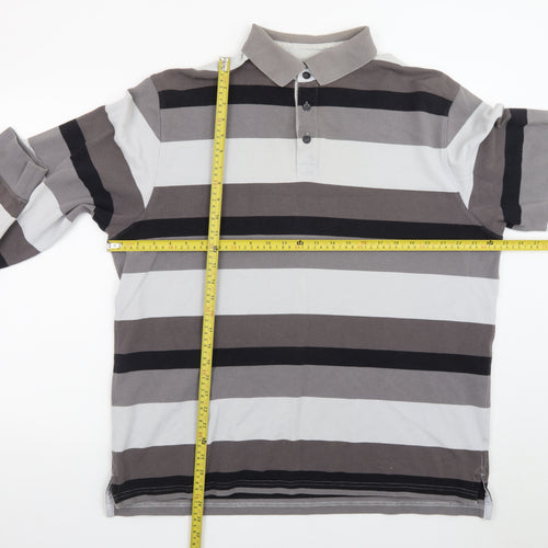 Marks and Spencer Men’s Grey Striped Long Sleeve Polo Shirt XL