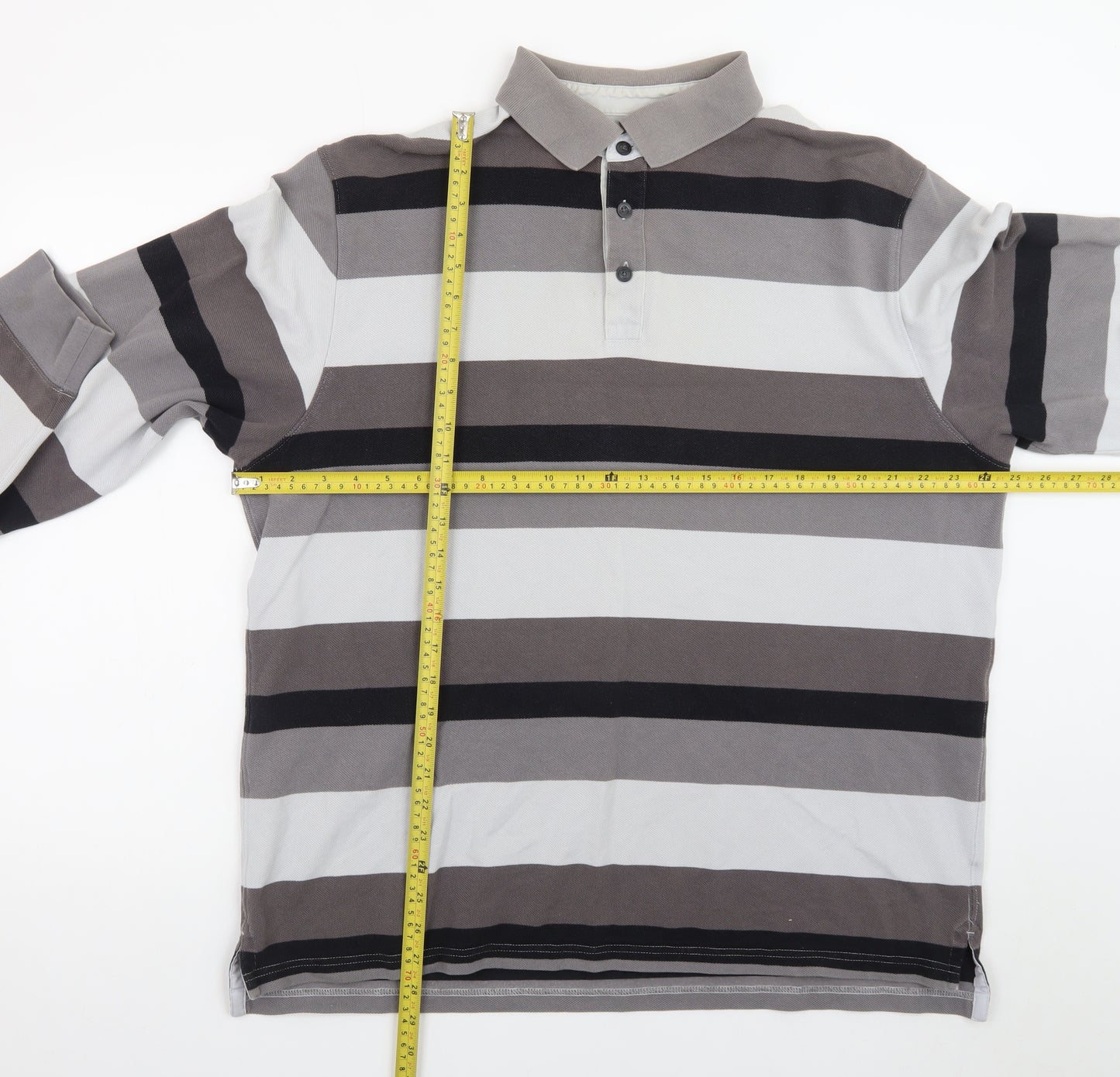 Marks and Spencer Men’s Grey Striped Long Sleeve Polo Shirt XL