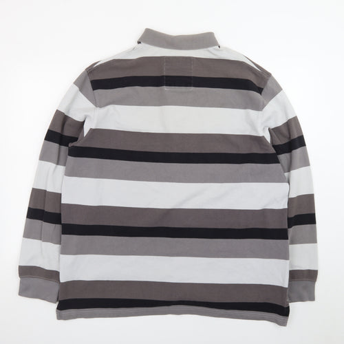 Marks and Spencer Men’s Grey Striped Long Sleeve Polo Shirt XL