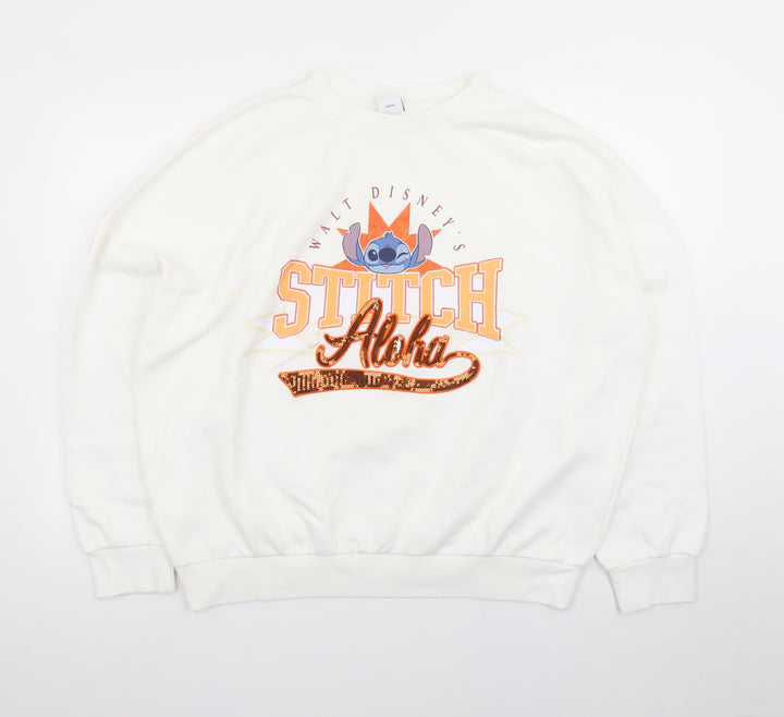 Disney Stitch Aloha White Sweatshirt Women's M 12-14 George