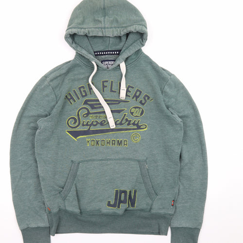 Superdry Men's Green Pullover Hoodie L Graphic Print Logo Sweatshirt