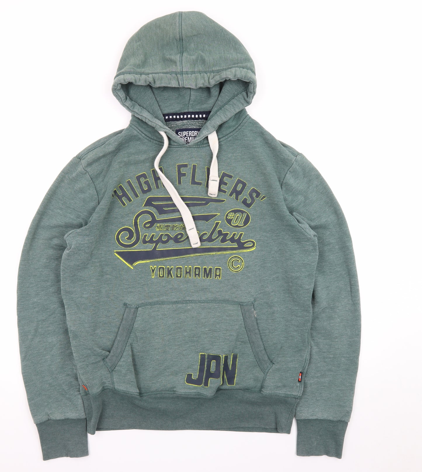 Superdry Men's Green Pullover Hoodie L Graphic Print Logo Sweatshirt