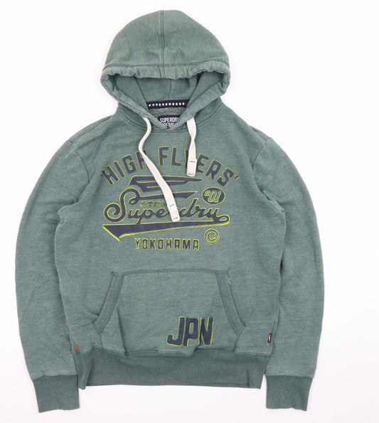 Superdry Men's Green Pullover Hoodie L Graphic Print Logo Sweatshirt
