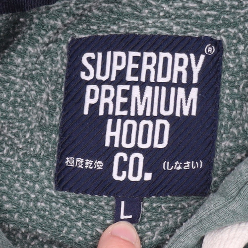 Superdry Men's Green Pullover Hoodie L Graphic Print Logo Sweatshirt
