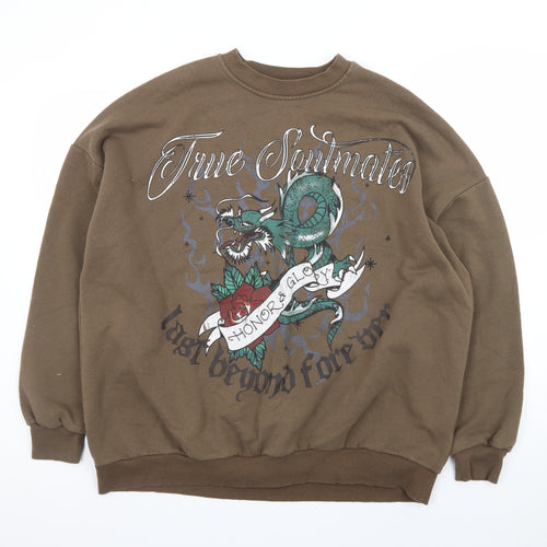 Bershka Men’s Brown Dragon Graphic Pullover Sweatshirt Size M