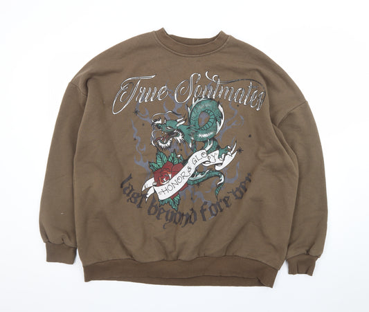 Bershka Men’s Brown Dragon Graphic Pullover Sweatshirt Size M