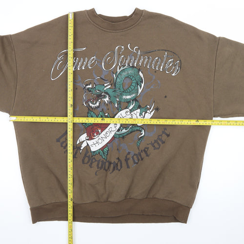 Bershka Men’s Brown Dragon Graphic Pullover Sweatshirt Size M