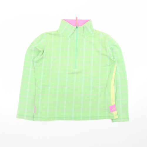 Joules Women’s Green Checked Long Sleeve Zip Neck Top Size 12