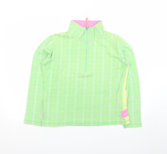 Joules Women’s Green Checked Long Sleeve Zip Neck Top Size 12