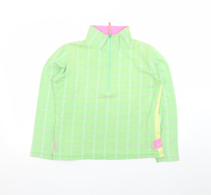 Joules Women’s Green Checked Long Sleeve Zip Neck Top Size 12