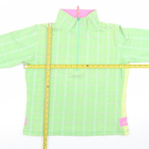 Joules Women’s Green Checked Long Sleeve Zip Neck Top Size 12