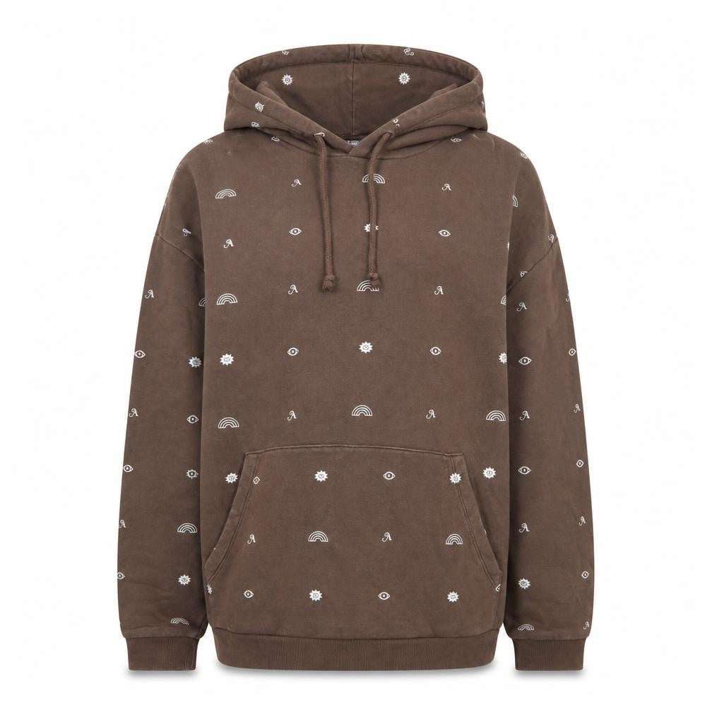Front view of ASOS Design Women's Brown Pullover Hoodie M Cotton Rainbow Print