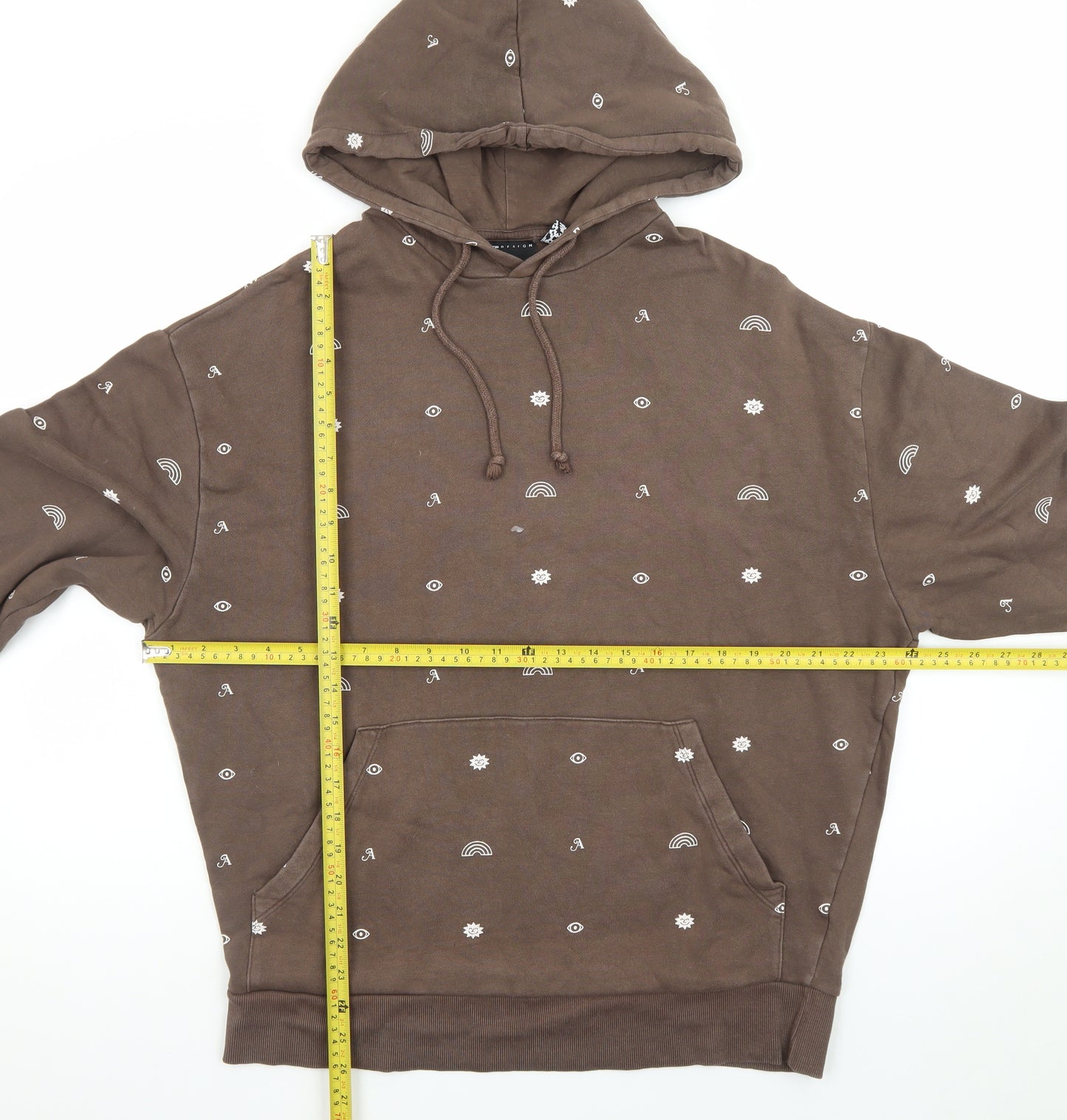 ASOS Design Women's Brown Pullover Hoodie M Cotton Rainbow Print