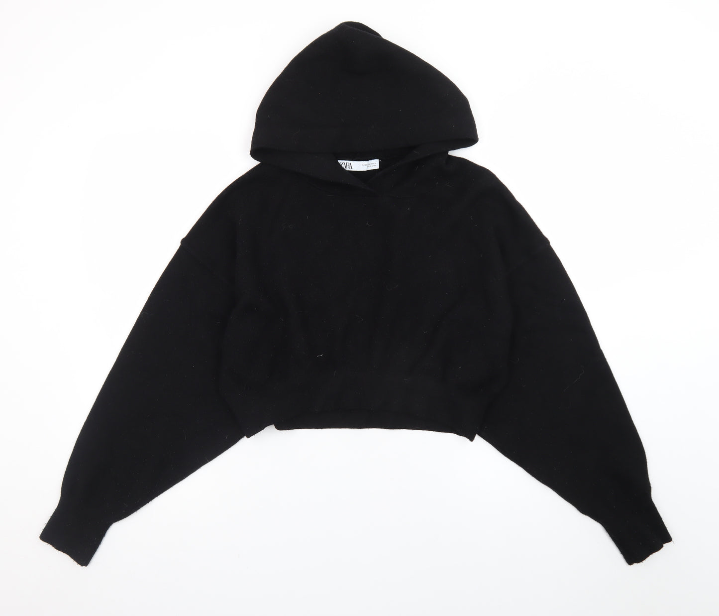 ZARA Womens Black Wool Blend Hooded Pullover Jumper Size 12
