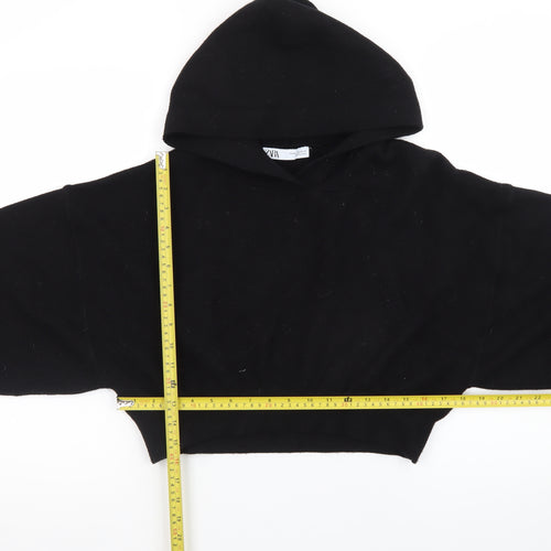 ZARA Womens Black Wool Blend Hooded Pullover Jumper Size 12