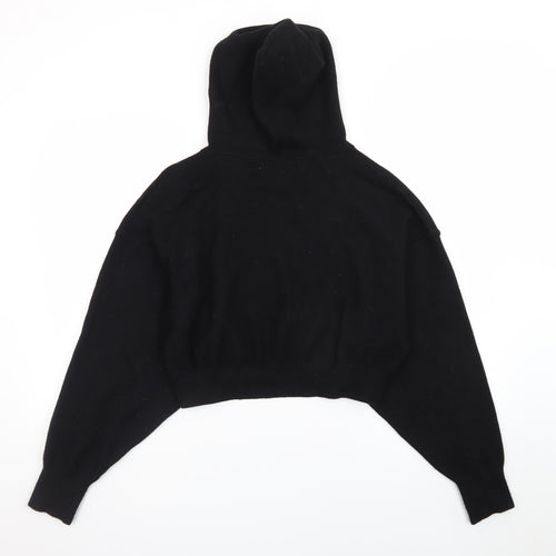 ZARA Womens Black Wool Blend Hooded Pullover Jumper Size 12