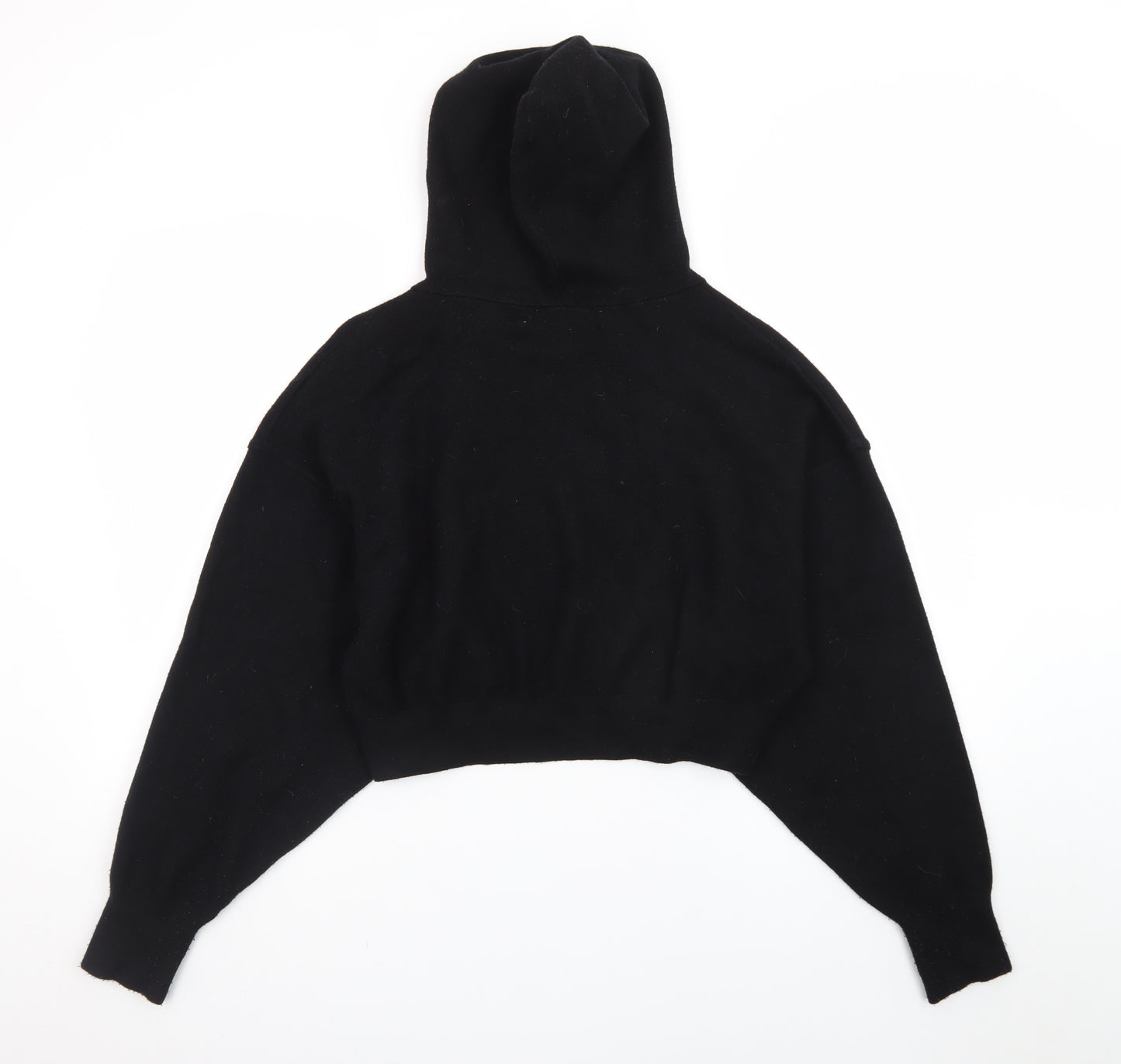 ZARA Womens Black Wool Blend Hooded Pullover Jumper Size 12