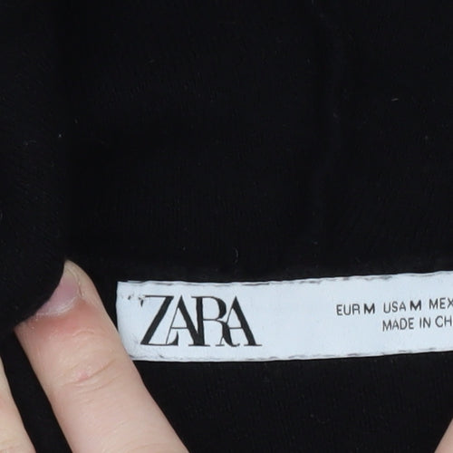 ZARA Womens Black Wool Blend Hooded Pullover Jumper Size 12