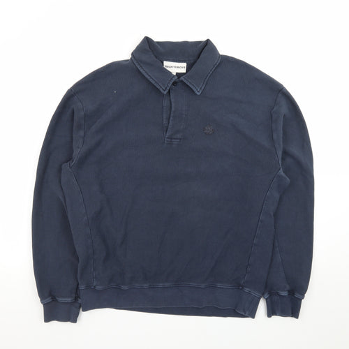 The Couture Club Men's Blue Collared Henley Sweatshirt Size L